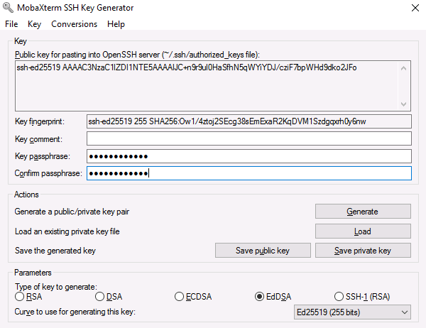 Add comment and passphrase