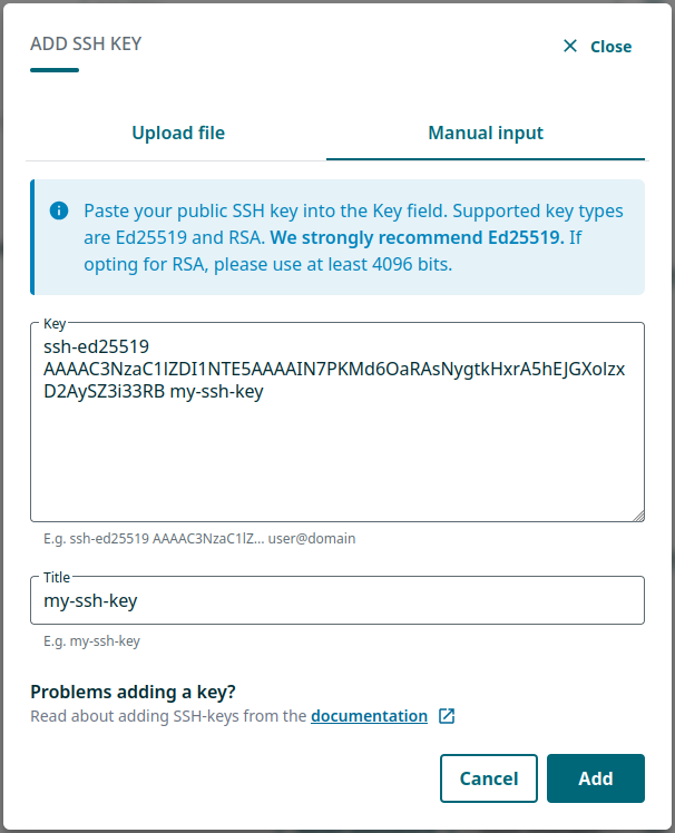 Add public key to MyCSC